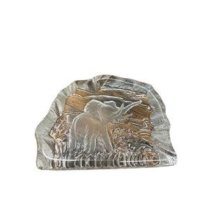 Crystal Glass Elephant Figurine With Nature Scene 4.5 Inches Wide 4 Inches Tall